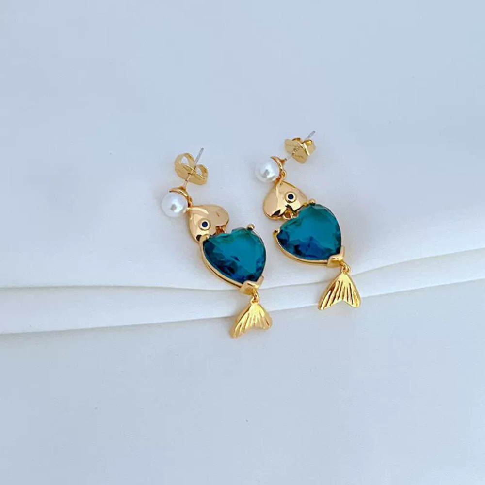 Kendra Scott Creative Cool Blue Heart Zircon Fish Pearl Drop Earrings